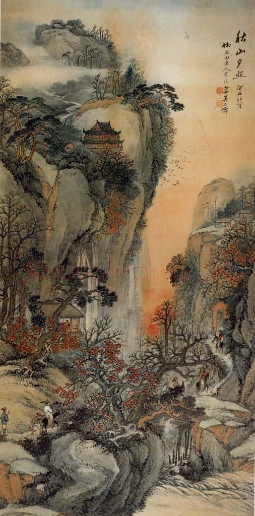 清代 吴庆云《秋山夕照》书画作品