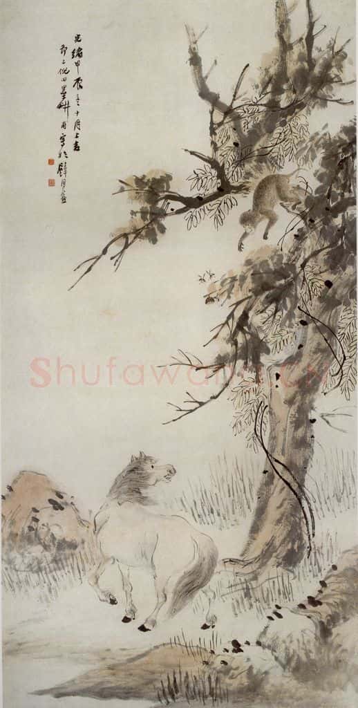 民国 倪田《马上封侯》书画作品