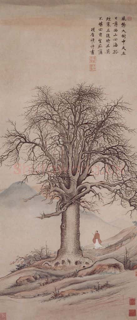 明 项圣谟《大树风号图轴》书画作品