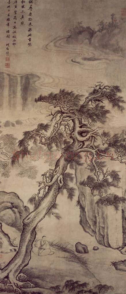 明 项圣谟《坐听松风图轴》书画作品
