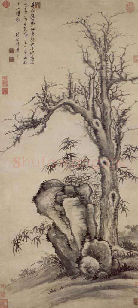 明 项圣谟《古木竹石图轴》书画作品