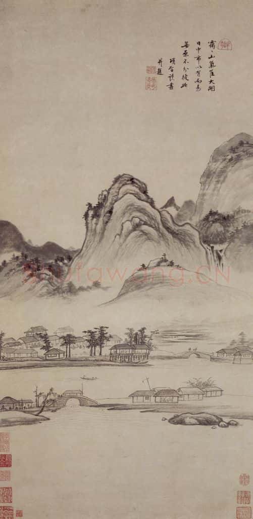 明 项圣谟《日市图轴》书画作品