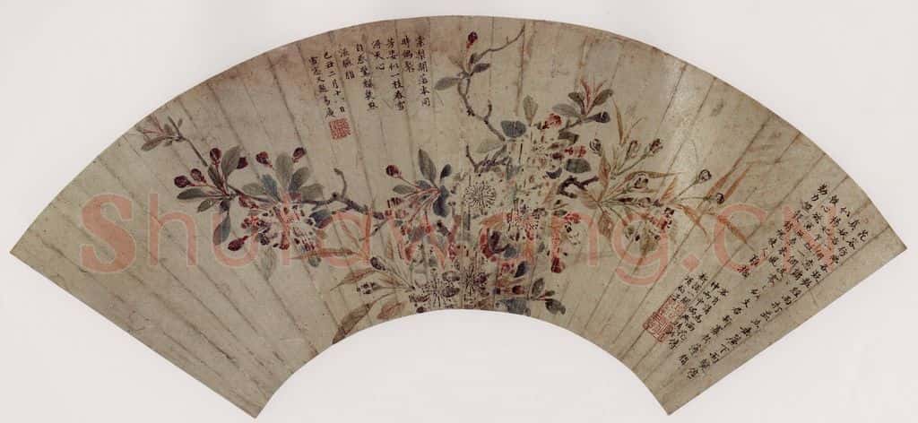 清 项圣谟《海棠画扇》书画作品