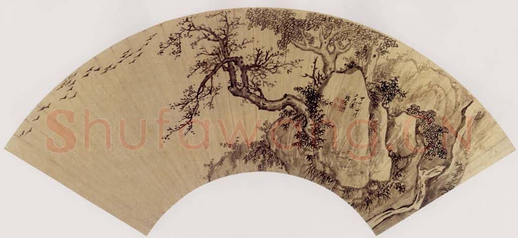 明 项圣谟《秋山昏鸦图扇》书画作品