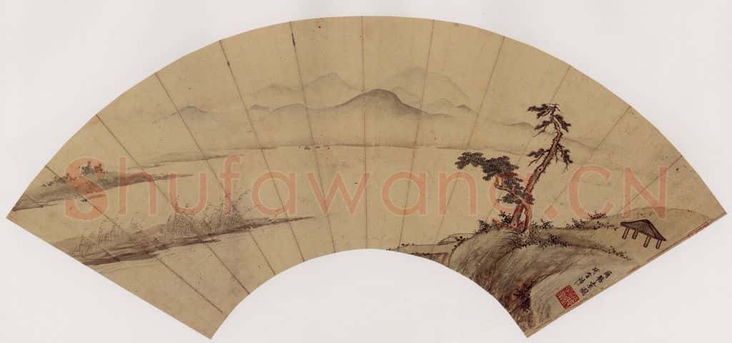 明 项圣谟《湖平松秀图扇》书画作品
