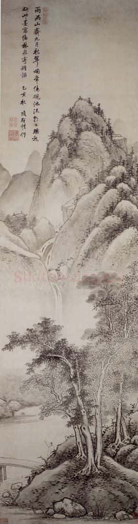明 项圣谟《雨满山斋图轴》书画作品