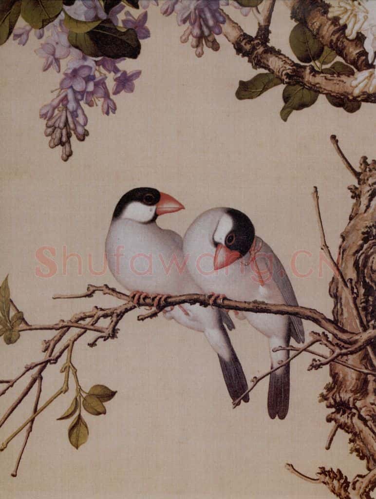清 朗世宁《仙萼长春图——紫白丁香》书画作品