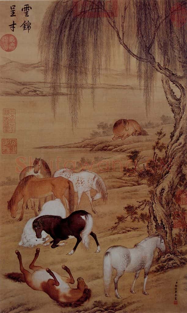 清 朗世宁《云锦呈才图》书画作品