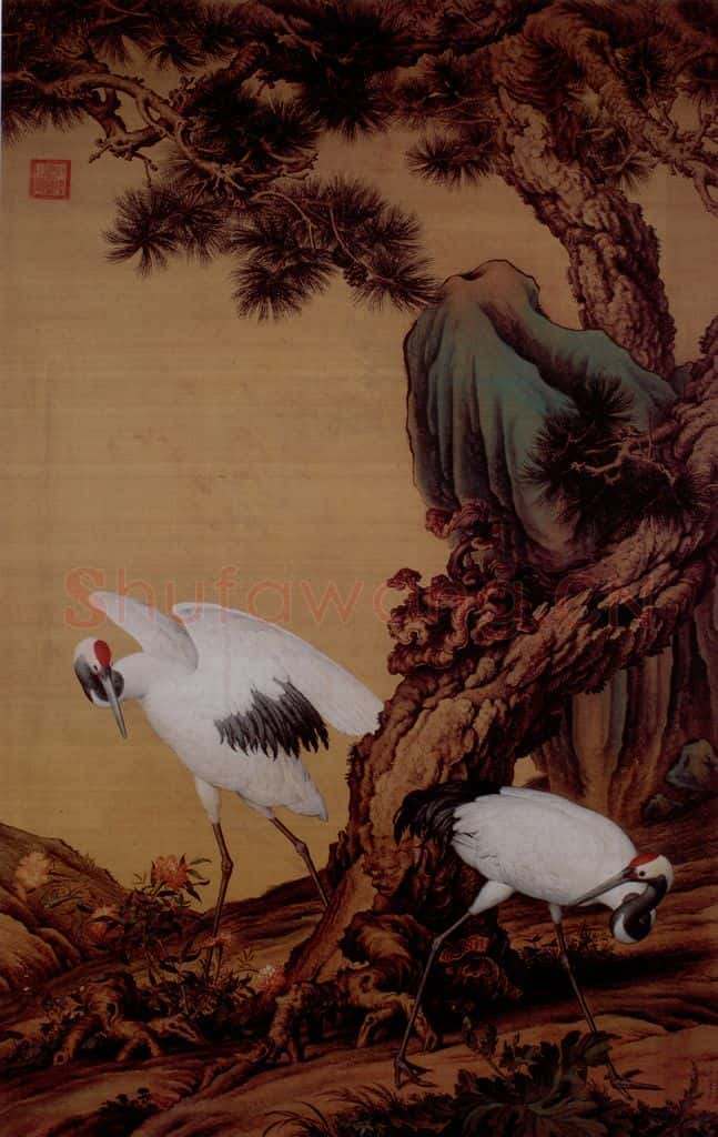 清 朗世宁《松鹤图》书画作品