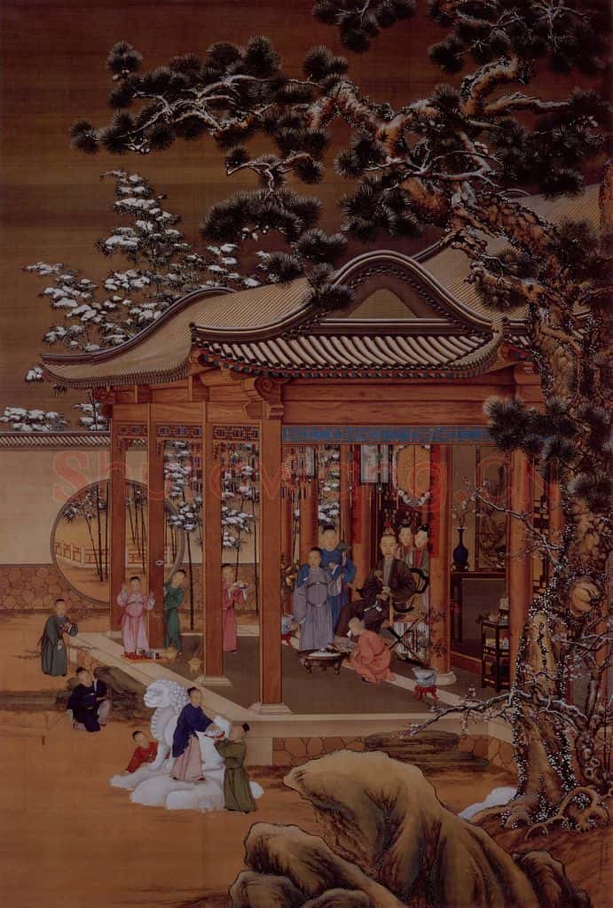 清 朗世宁《弘历雪景行乐图》书画作品