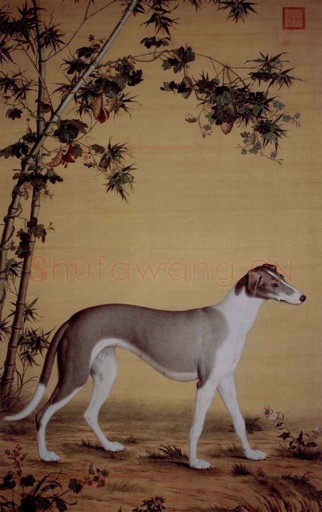 清 朗世宁《竹阴西狑图》书画作品
