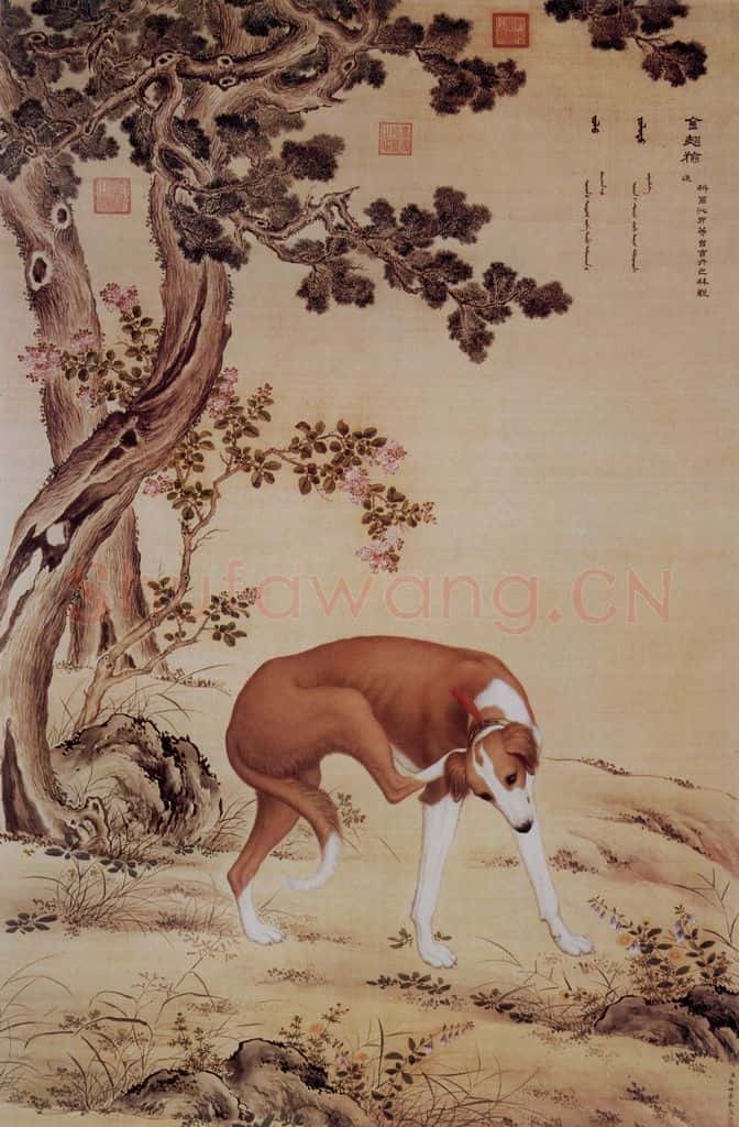 清 朗世宁《十骏犬——金翅猃》书画作品