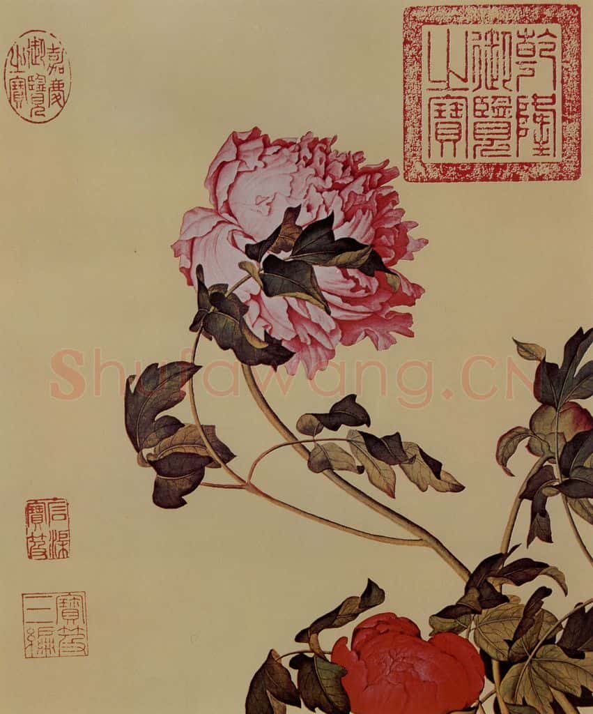 清 朗世宁《仙萼长春图——牡丹》书画作品