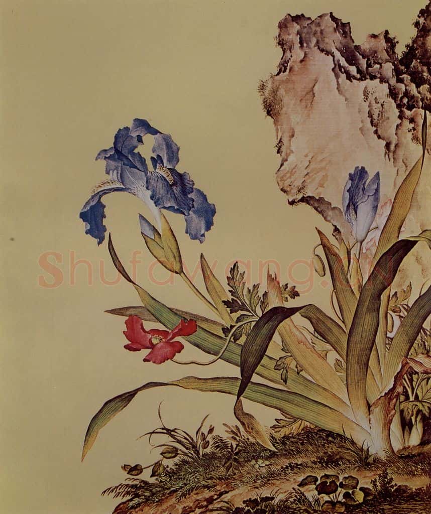 清 朗世宁《仙萼长春图——虞美人蝴蝶兰》书画作品