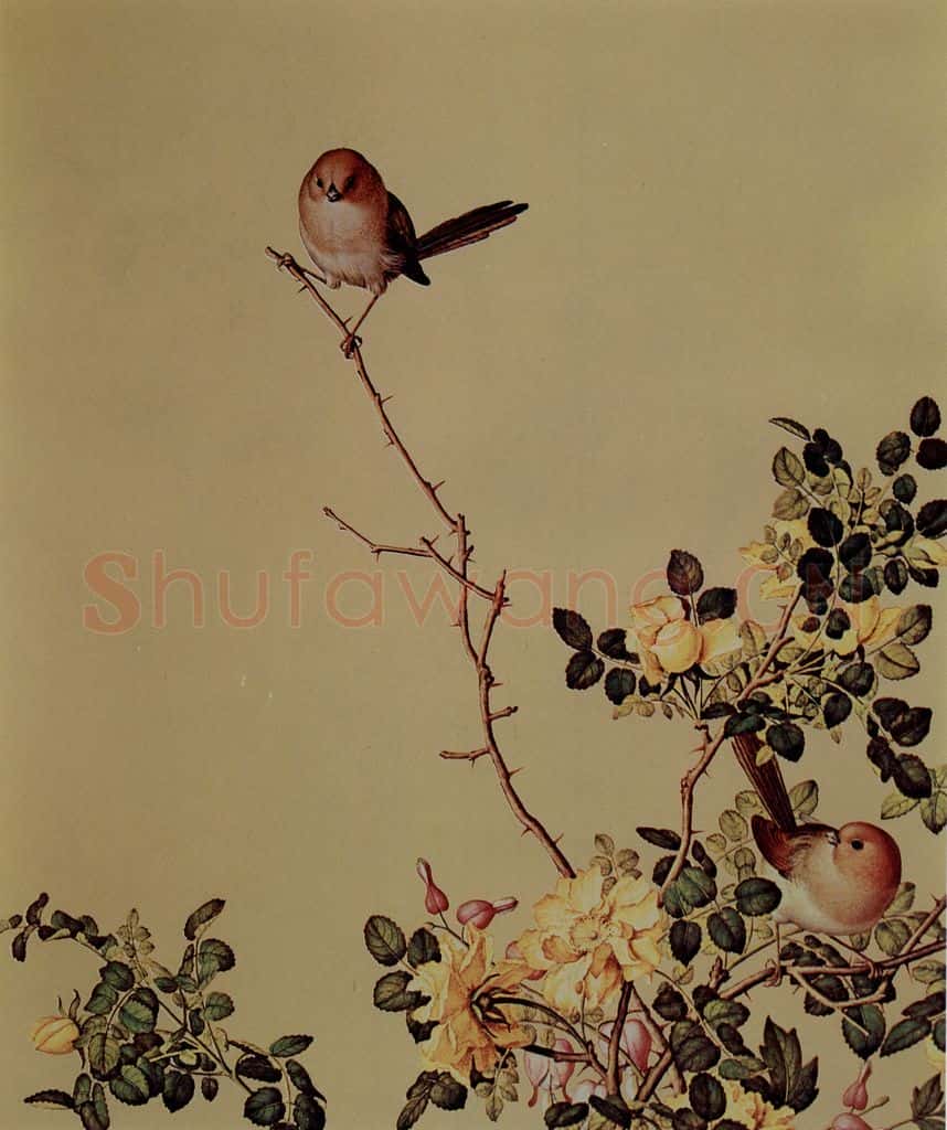 清 朗世宁《仙萼长春图——黄刺縻鱼牡丹》书画作品