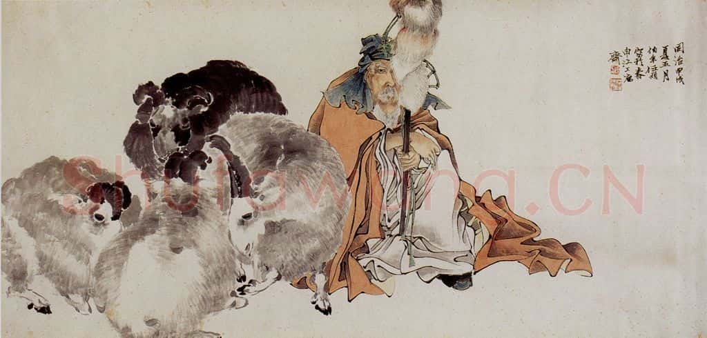 1874 任颐 苏武牧羊图 书画作品