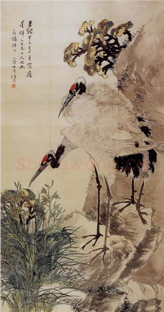 1881 任颐 兰鹤图 书画作品