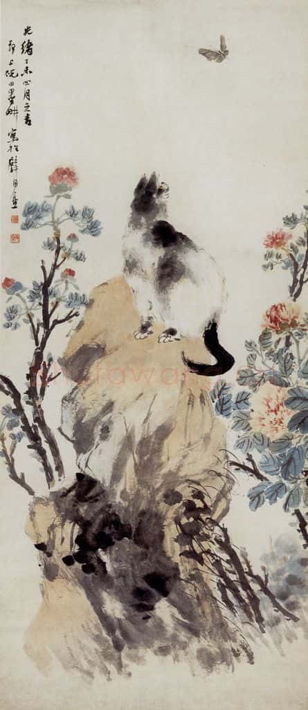 1907 倪田 花猫 书画作品