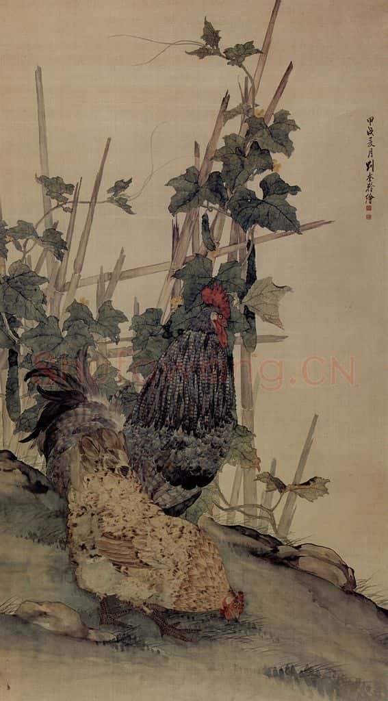 1934 刘奎龄 双鸡 书画作品