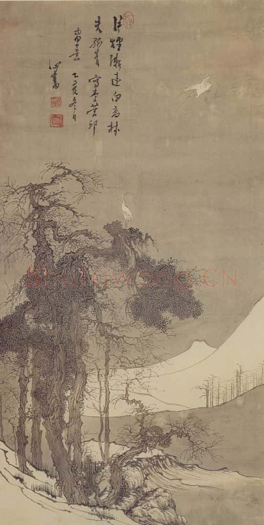 1935 溥心畬 寒林白鹭 书画作品
