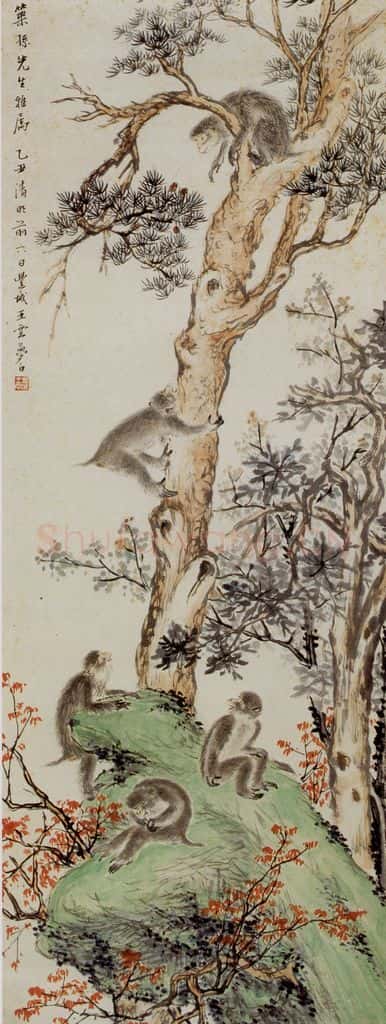 1925 王梦白 五猴图 书画作品