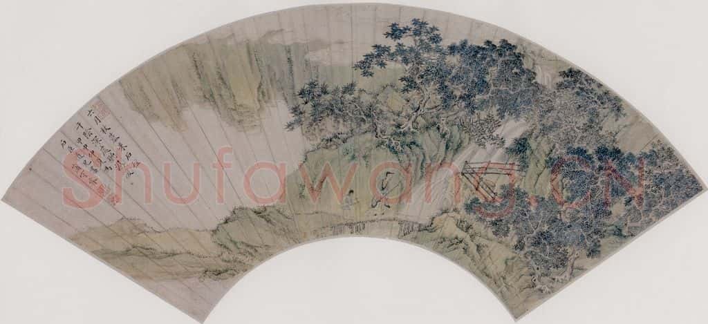清 上睿 石径听泉图 书画作品