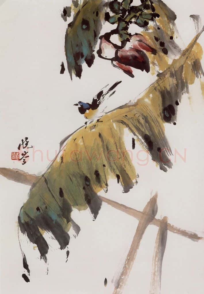 2001年 袁晓岑《芭蕉花》书画作品