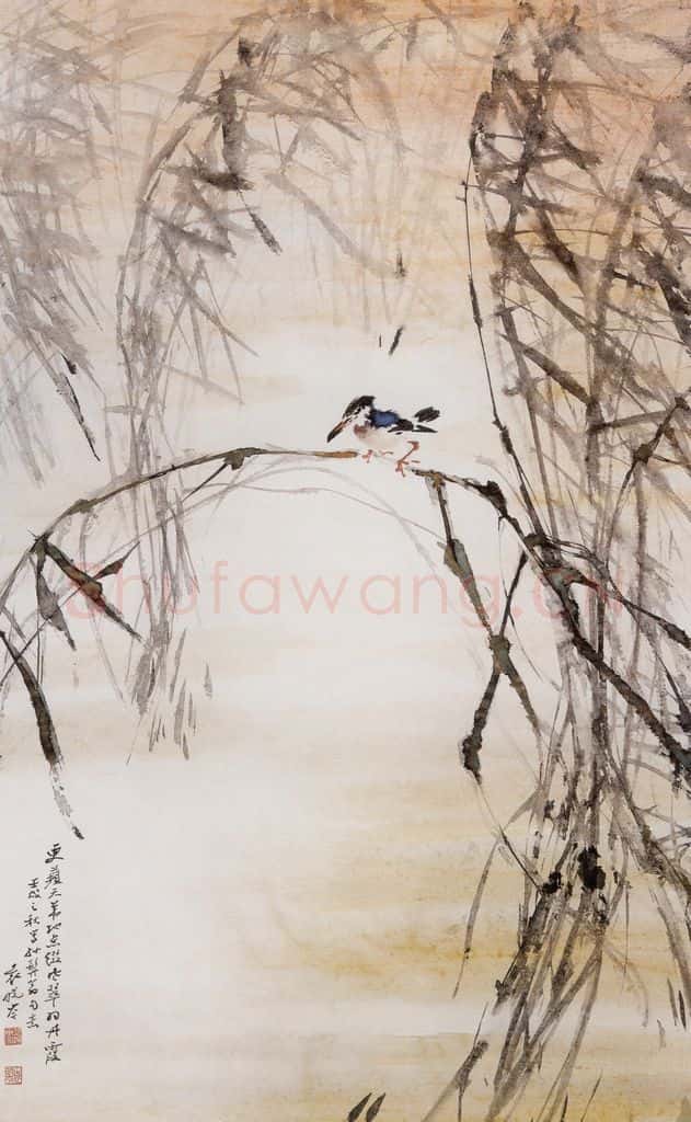 1982年 袁晓岑《翠羽丹霞》书画作品