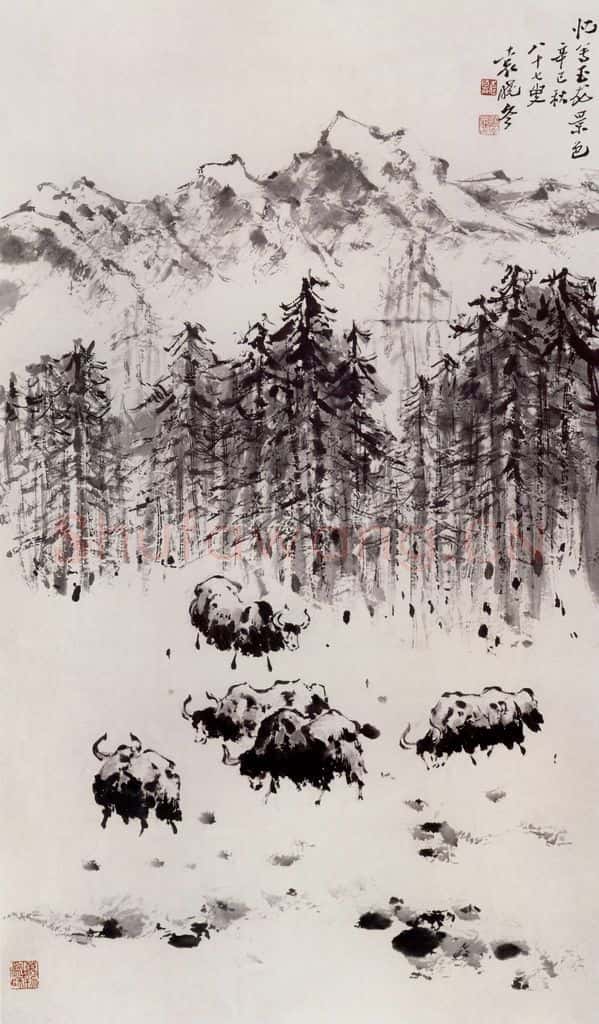 2001年 袁晓岑《玉龙景色》书画作品