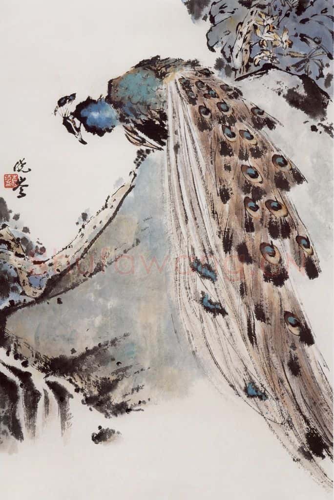 1985年 袁晓岑《泉声》书画作品