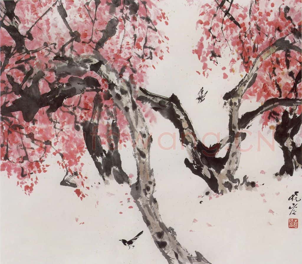 1985年 袁晓岑《春》书画作品