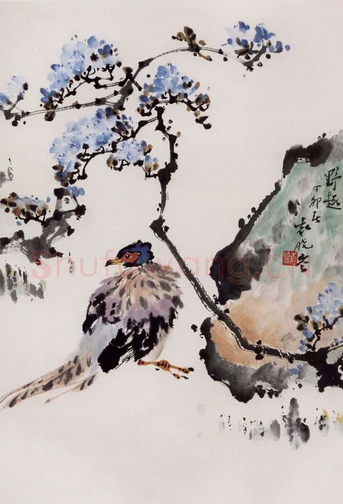1987年 袁晓岑《野趣》书画作品