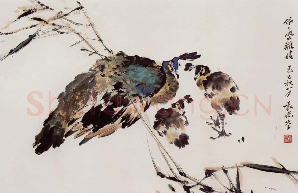 1989年 袁晓岑《依依凤雏情》书画作品