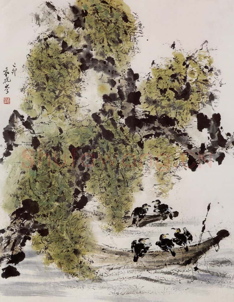 1999年 袁晓岑《滇池忆旧》书画作品
