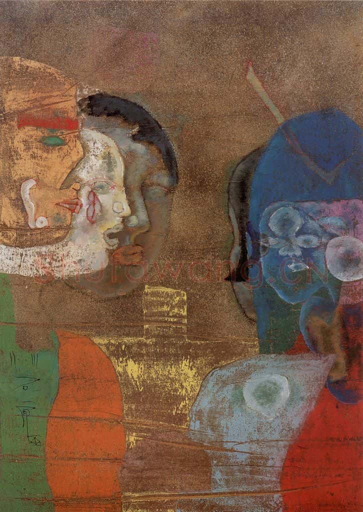 2003年 石虎《对语图》书画作品
