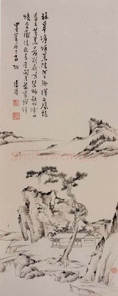 溥心畲《仿元人山水》书画作品
