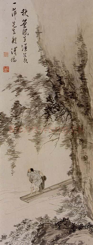 溥心畲《渔父图》书画作品
