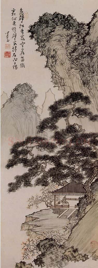 溥心畲《空阁赏秋》书画作品