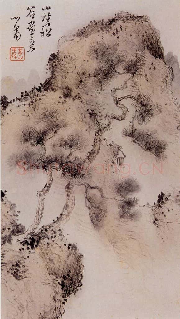 溥心畲《山樵松古》书画作品