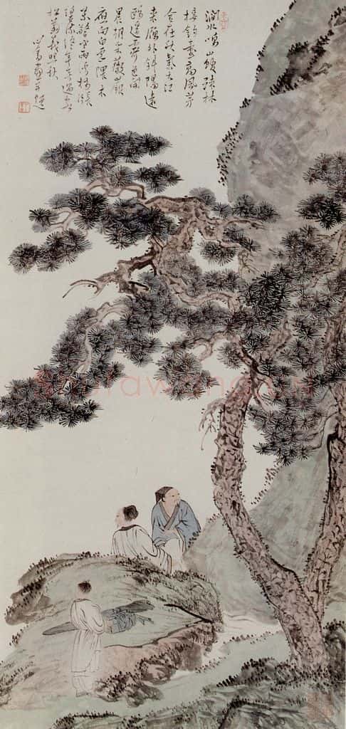 溥心畲《松涧鸣秋》书画作品