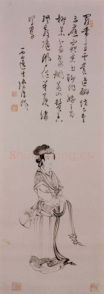 溥心畲《白描仕女》书画作品