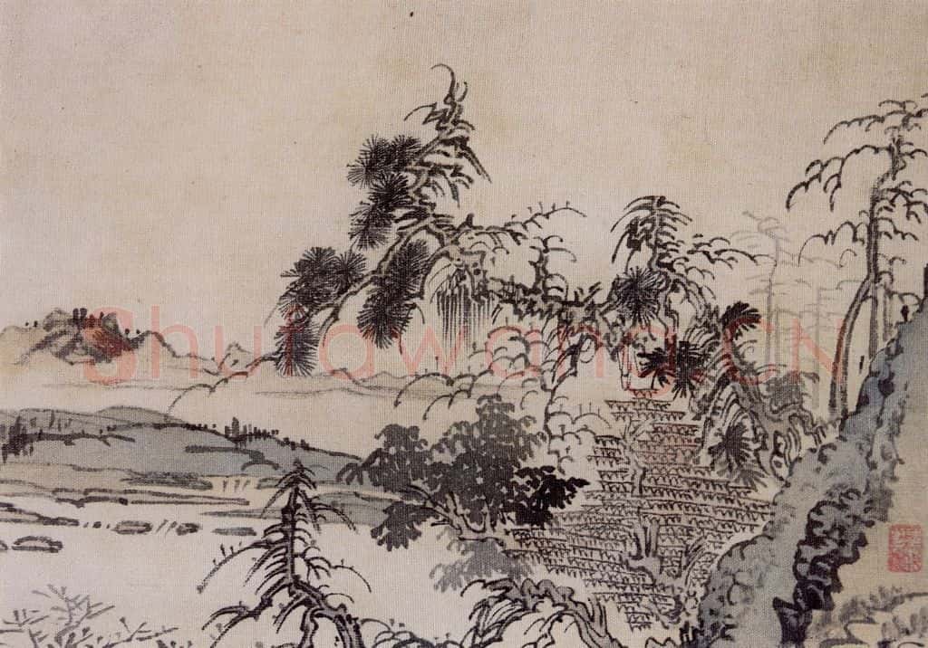 溥心畲《仿燕文贵山水手卷》书画作品