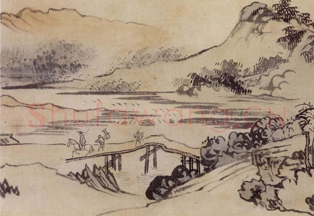 溥心畲《仿燕文贵山水手卷》书画作品