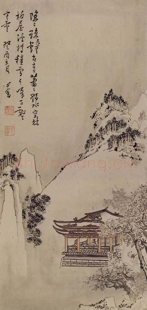 1933年 溥心畲《古寺疏钟》书画作品