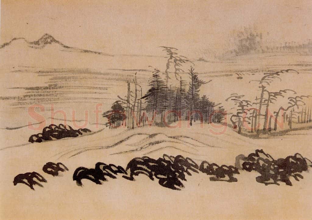  溥心畲《仿燕文贵山水手卷》书画作品