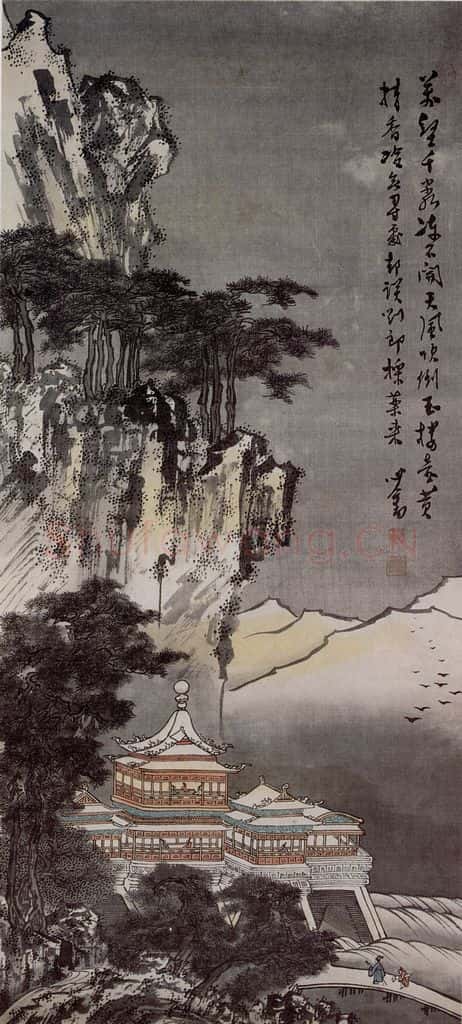 溥心畲《玉楼晴雪》书画作品