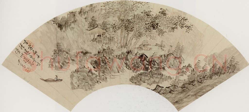  溥心畲《青溪泛舟》书画作品