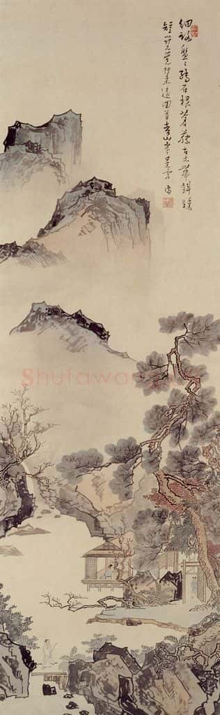 溥心畲《回首青山半是云》书画作品