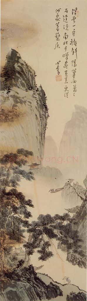 溥心畲《千峰暮雨》书画作品