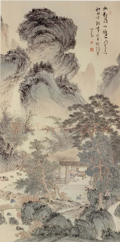  溥心畲《松峦高逸》书画作品